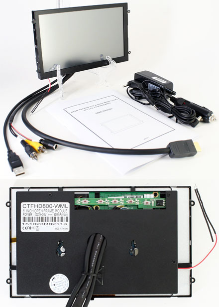 CTFHD800-<b>WMS</b> - HDMI 8.0" (16:9) TFT - Touchscreen USB - Video - <b>OPEN-FRAME</b> (<b>1024x600, 1000 nits</b>) <b>-TRANSFLEKTIV PRO-</b>